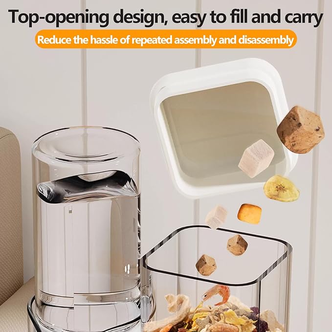 2-in-1 Hamster Water Bottle & Enhanced Food Dispenser - 35% Larger Food Capacity, Leak-Proof Design for Glass Tanks/Wire Cages Small Animal Accessories (White, 4.9IN+5.1IN+5.7)