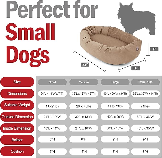 Majestic Pet 24 Inch Suede Shredded Memory Foam Mix Calming Small Dog Bed Washable 24 x 19 x 7 (Inch) - Cozy Soft Round Donut Dog Bed with Spine for Head Support - Pet Bed Stone