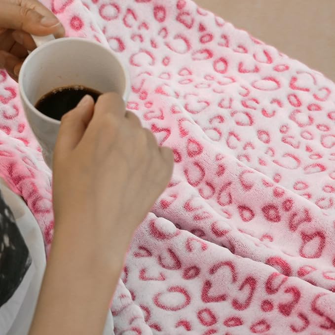 FY FIBER HOUSE Flannel Fleece Leopard Print Throw Blanket Super Soft Lightweight Fluffy Throw for Couch, 90"X90",Hot Pink