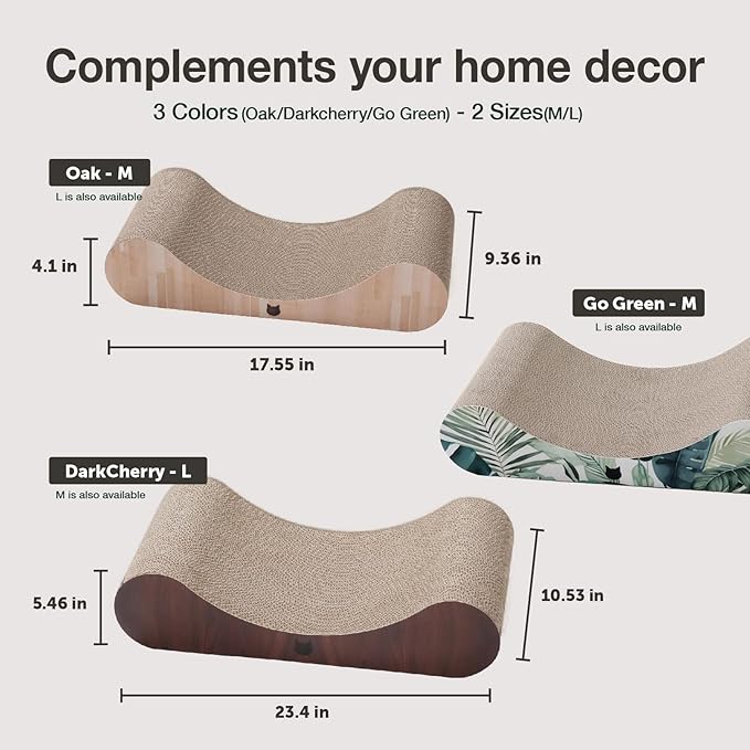 Necoichi Cardboard Cat Scratcher Bed for Indoor Cats - Cat Scratching Board, Horizontal Cat Scratch Pad Lounger with Reversible Usability and Extra Comfort for Lounge, Curved (23" Large, Oak)