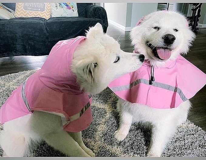 HAPEE Dog Raincoats with Reflective Strip Hoodie,Poncho Jacket for Large Dogs (D4-Pink, 28B (Back Length 28"))