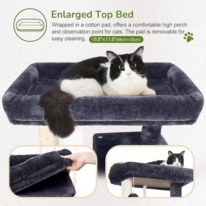 Globlazer Cat Tree Tower with Scratching Post for Indoor Cats, 53inch Tall Plush Multi-Level Cat Climbing Tower Condo House with Large Hammock, Spacious Cat Condo, Big Padded Top Perch, F53, Dark Gray