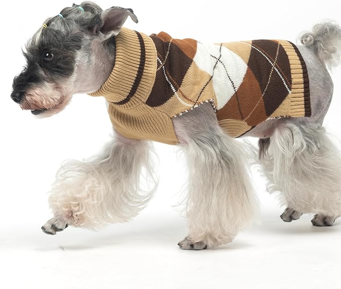 KOOLTAIL Dog Sweater Pet Knitted Clothes - Classic Plaid Pullover Turtleneck Thick Warm Fall Dog Sweaters with Leash Hole, Soft Dog Winter Clothes for Small Medium Large Dogs Cats Puppy Girls Boys,SM