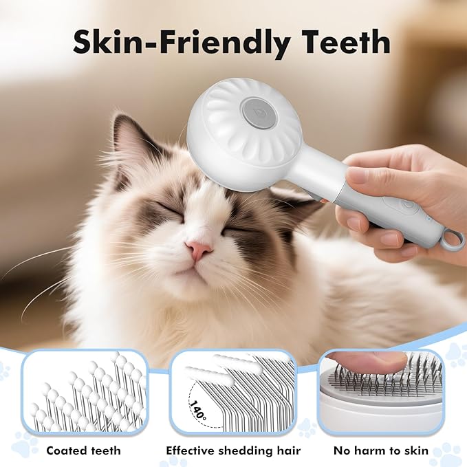 Cat Steam Brush with 2 Steam Modes for Cats Dogs Shedding, Low Noise Pet Hair Brush with One Release Button Cool Mist for Indoor Cats