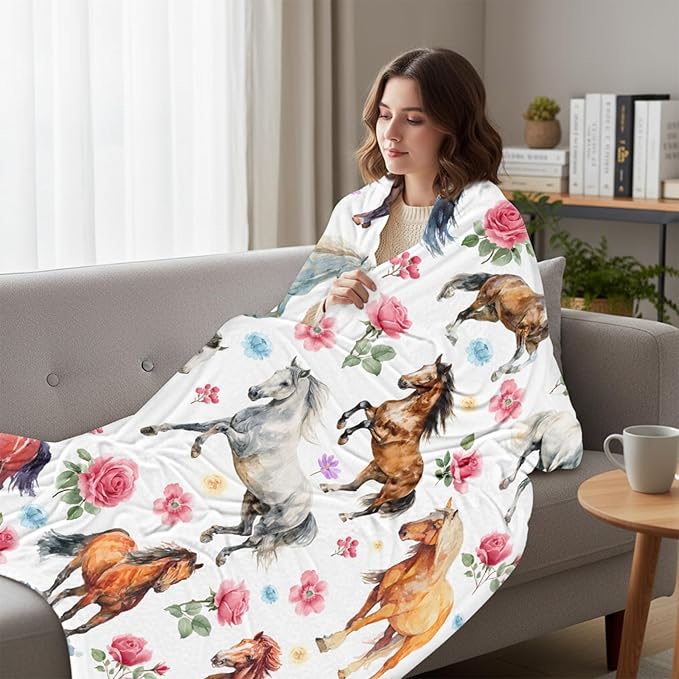 Horse Blanket for Girls Women, Soft Flannel Fleece Throw Gifts, Lightweight Cozy Horse Decor Blanket 40"x50"
