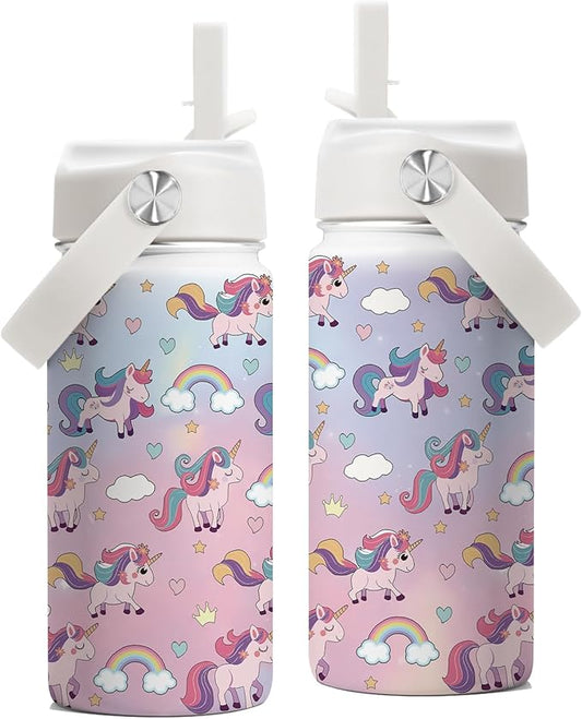 Gifts for Unicorn Lovers, 16 oz Water Bottles with Straw Lid, Stainless Steel Insulated Tumbler for Travel Outdoor, Cute Unicorn Water Bottle Gifts for Birthday Christmas