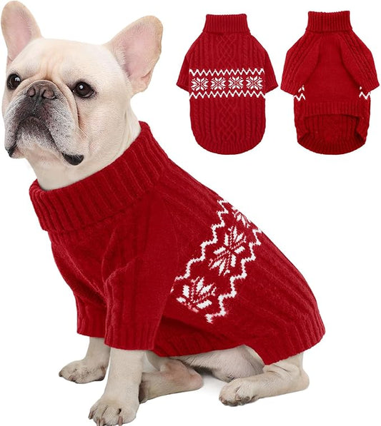 Kuoser Dog Sweater, Dog Sweaters for Medium Dogs, Doggie Sweater Boy Girl Christmas Clothes, Winter Coat Apparel Cable Knitwear, Pet Sweatshirt Outfit for Frech Bulldog, Boston Terrier, Red M