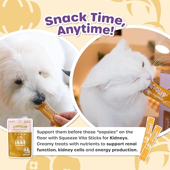 Choolip 2-Pack | Squeeze Vita Stick Lickable Treats for Dogs & Cats. 7 Kidney Support Sticks with Essential multivitamins. Soft and Tasty Paste for All Life Stages, Supporting Kidney Health