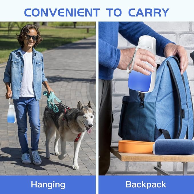Outdoor Dog Water Bottle, Food Grade Plastic Dog Travel Water Bowl Dispenser, Portable Pet Water Bottle, Pet Essentials for Dogs Cat Puppy Walking Hiking, Dog Gifts(19Oz, Blue&White)