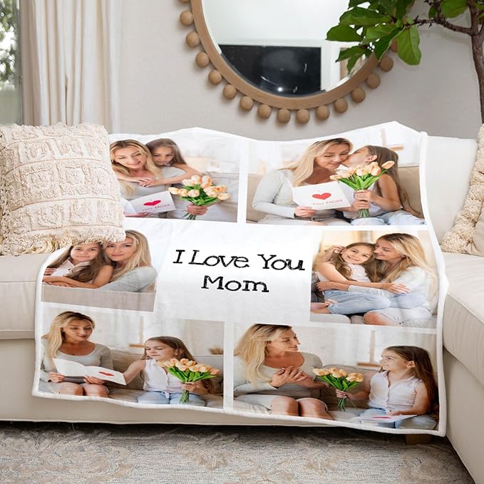 Personalized Mom Blankets, Custom Photo Blanket, Personalized Blanket with Photo, Customized Picture Blankets, Personalized Birthday Gifts for Mom, Baby, Kid, Family