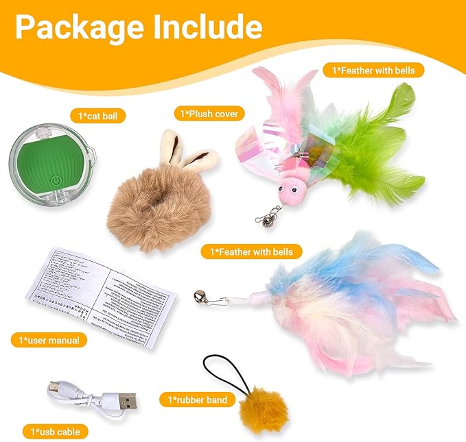 Interactive Cat Toys for Indoor Cats, Motion Activate Ca t Toy, Smart Kitten Rolling Ball Moving Ball Toys, Rechargeable Cat Ballfor Enrichment Exercise (Green)