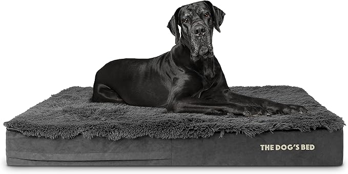 The Dog’s Bed Orthopedic Memory Foam Dog Bed, XXL Grey Fur, Pain Relief for Arthritis, Hip & Elbow Dysplasia, Post Surgery, Lameness, Supportive, Calming, Waterproof Washable Cover
