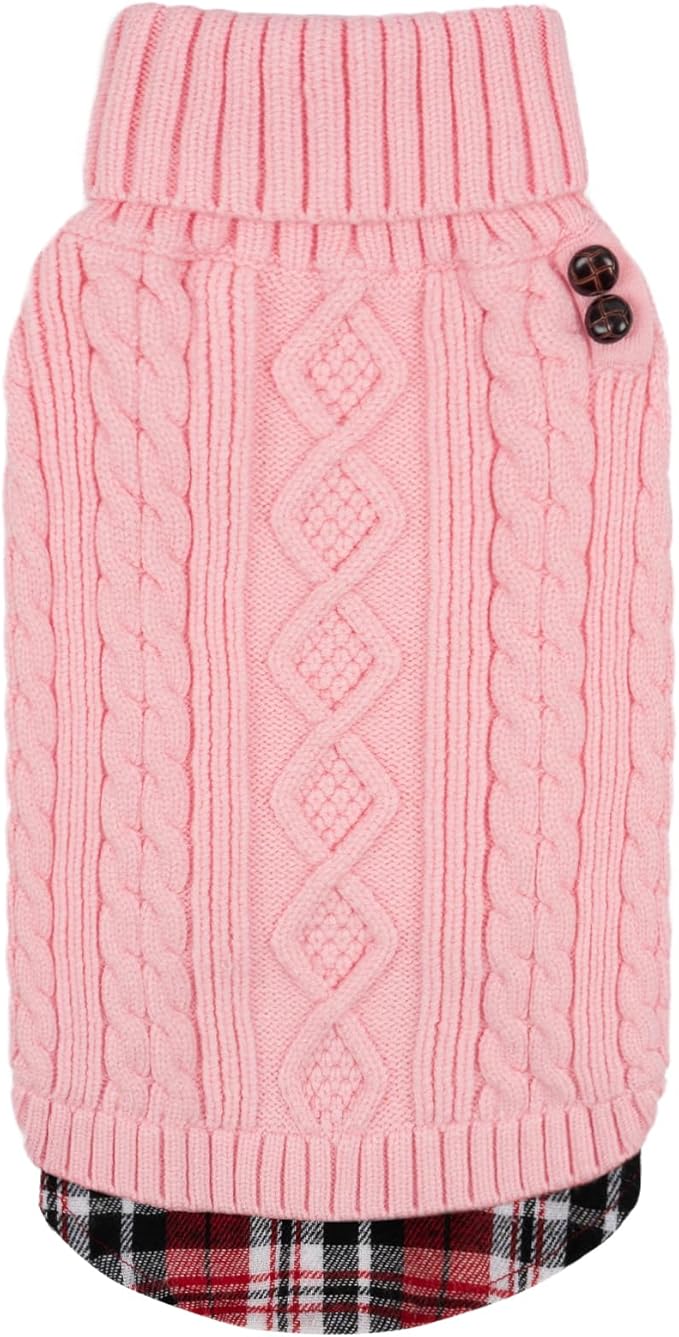 KYEESE Dog Sweater Comfy Pet Coat for Fall Winter Cold Weather Warm Turtleneck Large Dogs Sweater with Gingham Patchwork Soft Pullover Dog Sweaters for Large Dogs