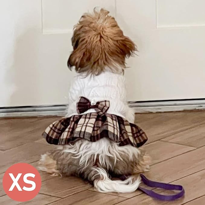 KYEESE Dog Sweater Thick Pet Coats with Bowtie Stretchy Pullover Cat Sweaters Warm Turtleneck Dogs Clothes Soft Dog Sweaters for Small Dogs Girl Comfy Knitwear Puppy Sweater Dress, White, X-Small