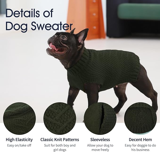 IECOii Dog Sweater Large Size Dog,Large Dog Sweater For Male Female Dogs,Neutral Thick Warm Dog Sweater,Xl Dog Sweater For Christmas Thanksgiving Halloween,Beagle Corgi Large Dog Sweater,Army-Green-XL
