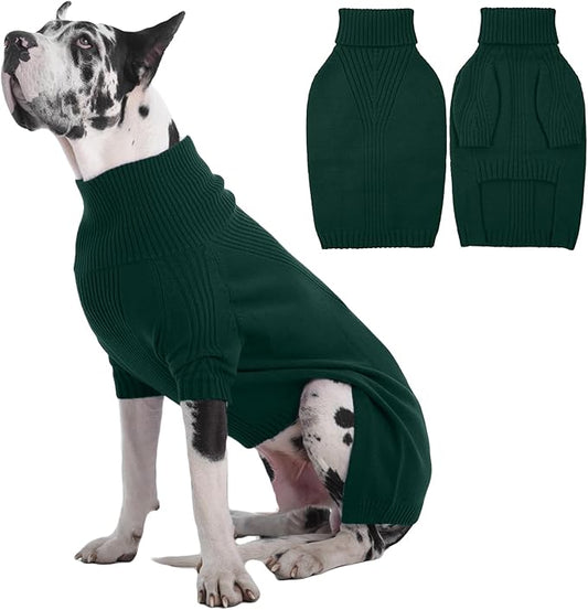 IECOii Great Dane Sweater,5XL Extra Large Sweater for Giant Breed Dogs in Winter,Turtleneck Cold Weather Knit Clothes,Machine Washable,Elastic Pullover for Saint Bernard,Mastiff (Green,XXXXXL)