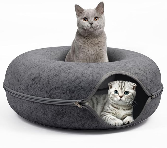 Cat Caves for Indoor Cats, Large Cat Tunnel for Multiple & Large Cats, Scratch Detachable Cave Bed, Kitten Donut Kitty Hideaway Up to 45 Lbs