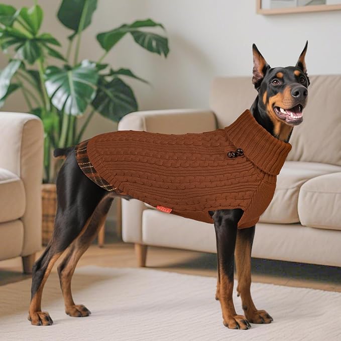 KYEESE Dog Sweater Soft Pullover Dog Sweaters for Large Dogs Comfy Pet Coat for Fall Winter Cold Weather Stretchy Knitwear Cat Clothes Warm Turtleneck Large Dogs Sweater with Gingham Patchwork