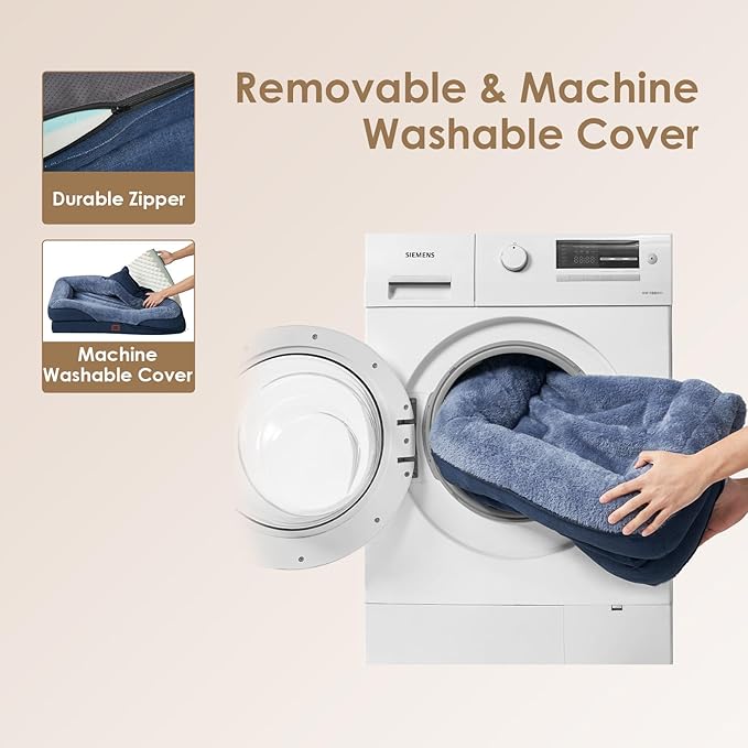 EHEYCIGA Memory Foam XXL Dog Bed for XLarge Sized, Extra Large Orthopedic Dog Sofa with Sides and Waterproof Liner, Washable Bolster Pet Couch with Removable Cover, 52x41x8 Inch, Navy