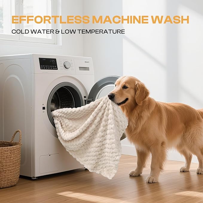 Luciphia Fleece Dog Blanket for Small Medium Large Dogs 3D Jacquard Flannel Puppy Cat Pet Throw Blankets Soft Washable Decorative Furniture Protect White, XL(57''x40'')