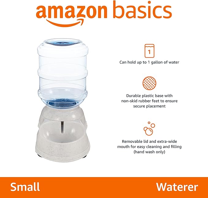 Amazon Basics Gravity Pet Water Dispenser for Cat, Dog, 1 gallon Capacity, Small, Gray