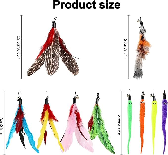 Walfront Interactive Cat Toys for Indoor Cats, 12PCS Kitten Toy Set with 2 Retractable Wands & Feather Teasers, Fun Chase and Exercise Toys to Keep Cats Active and Healthy