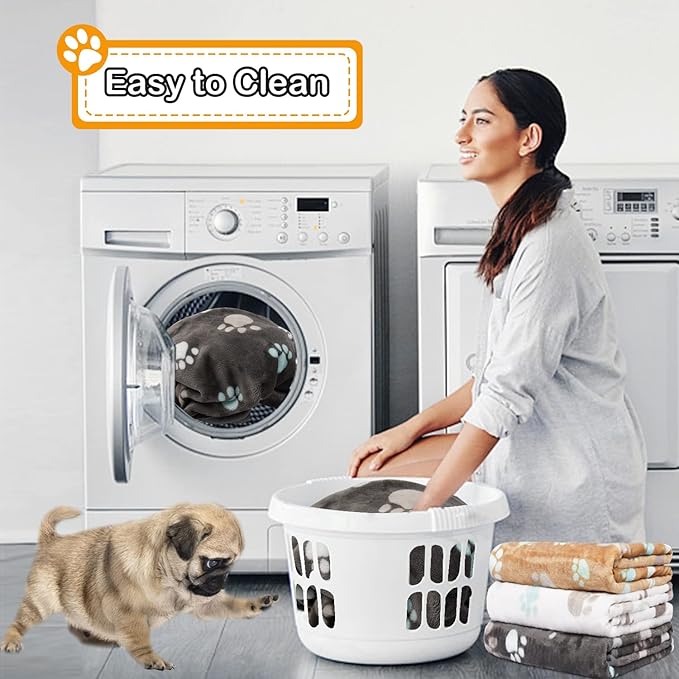 Rezutan Dog Blanket for Large Dogs, Upgraded 3 Pack Dog Cat Flannel Blankets Washable, Soft Pet Throw Cover Suitable for Kennel Crate Bed, Cute Paw Pattern, Grey, 31" x 41"