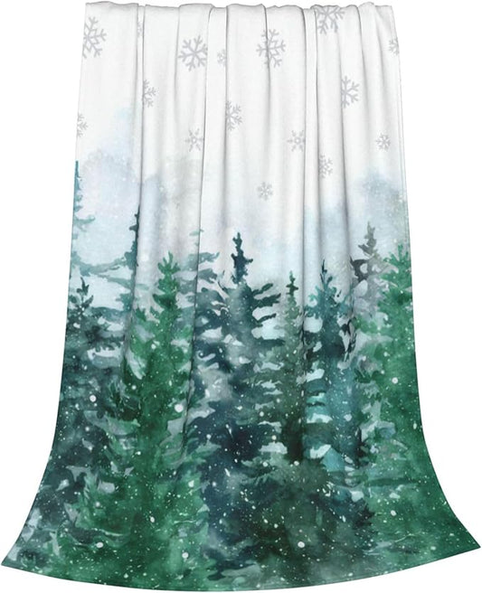 Christmas Throw Blanket Pine Tree Forest, Xmas Winter Snowflake Snowy Soft Blanket, Lightweight Warm Cozy Fleece Blanket for Couch Sofa Bed Holiday Decorations 40" x 50"