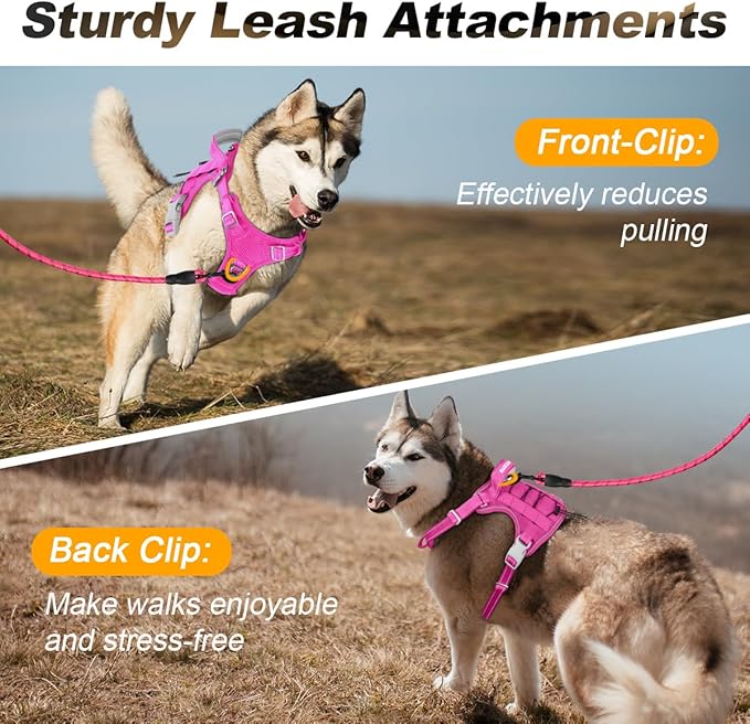 BARKBAY Service Dog Vest Tactical Dog Harness Medium Large Sized Dog Tags Personalized No Pull Adjustable Harness Reflective K9 Working Training Easy Control Military Molle System(Pink,XL)