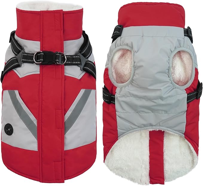 IECOii Dog Coats for Small Dogs Winter Harness Zip Up- Red, XSmall - Warm Polyester Lined Small Dog Winter Coat with D Ring, Waterproof Puppy Coats，Dog Snow Jackets Snowsuit Chihuahua Papillon Maltese