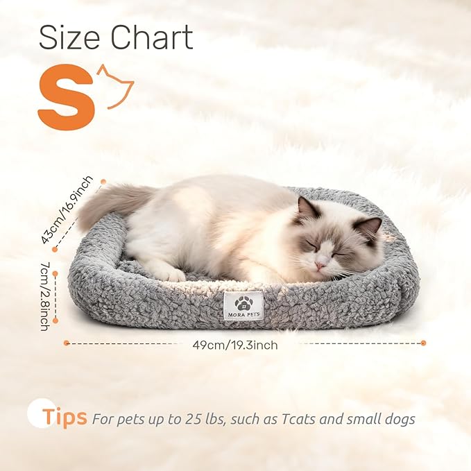 Mora Pets Self Warming Cat Bed Self Heating Pet Pad with Bolster and Foam Washable Removable Cover Non Slip Thermal Sherpa Fabric Pet Mat Grey 20 Inch