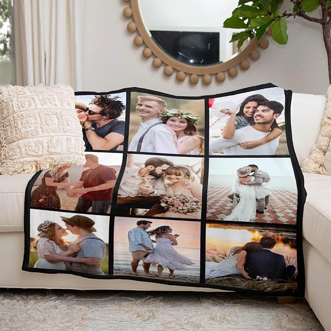 Custom Blanket with Photo, Personalized Photo Blanket, Customized Picture Blankets, Customizable Blankets, Personalized Anniversary Christmas Birthday Gifts for Women Men Her Him Couple