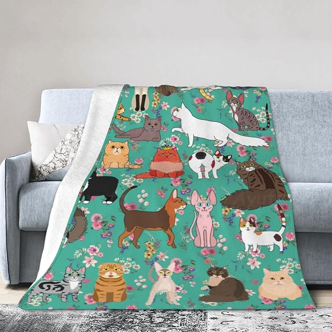 Cat Gifts Blanket 50"X40" Bed Throw Blanket Soft Lightweight Cozy Warm Blankets for Kids Teens Men Women