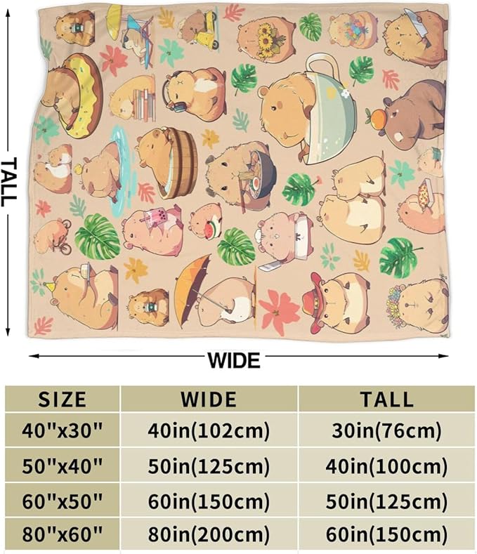 Capybara Gifts Blanket Bed Throw Blanket Soft Lightweight Cozy Warm Blankets for Kids Teens Men Women