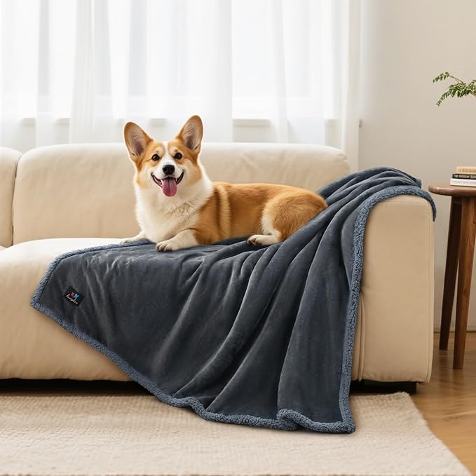 Luciphia Waterproof Blanket for Large Dogs Liquid Proof Furniture Protector Washable Pet Reversible Bed Cover for Couch Soft Sherpa Fleece Cat Blanket for Small Medium Grey X-Large（85" x 57"）