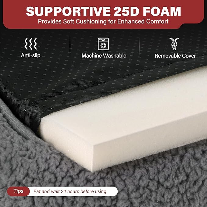 Mora Pets Self Warming Cat Bed Self Heating Pet Pad with Bolster and Foam Washable Removable Cover Non Slip Thermal Sherpa Fabric Pet Mat Grey 23 Inch