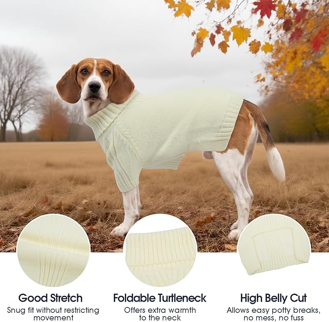 IECOii XL Dog Sweater,Winter Doggy Clothes for Large Dogs Girl Boy,Warm Pullover Soft Dog Sweater Turtleneck,Lightweight & Good Stretch for Active Dogs Like Beagle,Border Collie (White,XLarge)