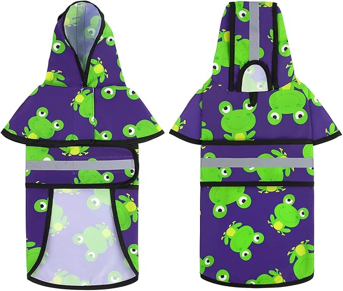 HDE Dog Raincoat Jacket Reflective Adjustable Hooded Pet Poncho Rain Coat with Leash Hole for Small to X-Large Dogs Frogs - XL
