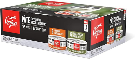 ORIJEN Premium Pate Wet Cat Food Variety Pack: Original + Duck & Chicken Recipes 3oz Cans (12 Count, 6 of Each)