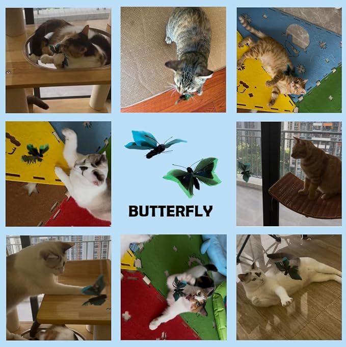 Cat Insect Feather Toys Replacement - 2 Pcs Handmade Natural Butterfly - Cat Toy Wand Refills - Interactive Kitten Teaser Wand Attachments - Cat Toys for Indoor Cats Play