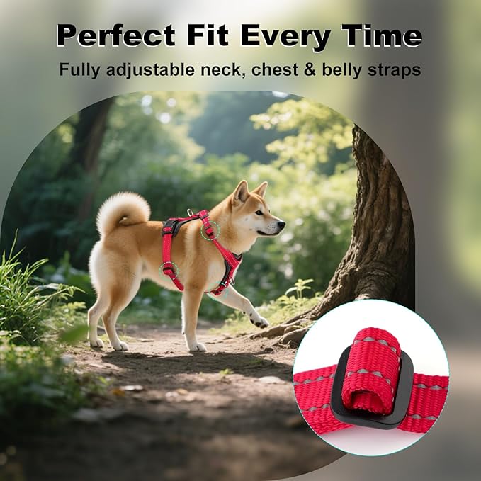Plutus Pet Adjustable No Pull Dog Harness with Leather Accents, Heavy Duty Reflective Nylon Vest for Training, Hiking, Easy Walk Harness for Small, Medium, Large Dogs (Red, S)