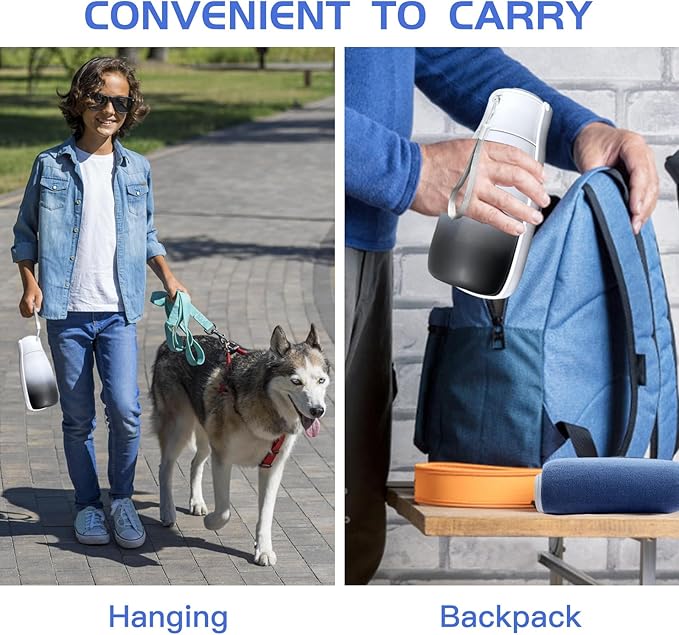 Foldable Portable Dog Water Bottle, Food Grade Plastic Dog Water Bowl Dispenser, High-Temperature Resistant Dog Accessories for Outdoor, Travel Gifts for Dogs(19Oz, Black&White)