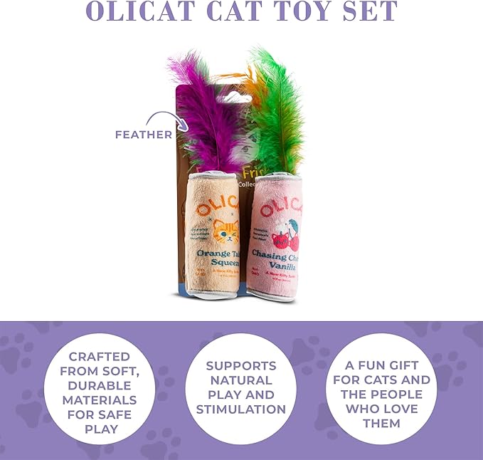 Olicat Catnip Toys, Soft Plush Cat Toys Catnip Filled with Interactive Crackle Sound & Feathers, Safe & Durable Toy for Cats & Kitten, 2 Pcs