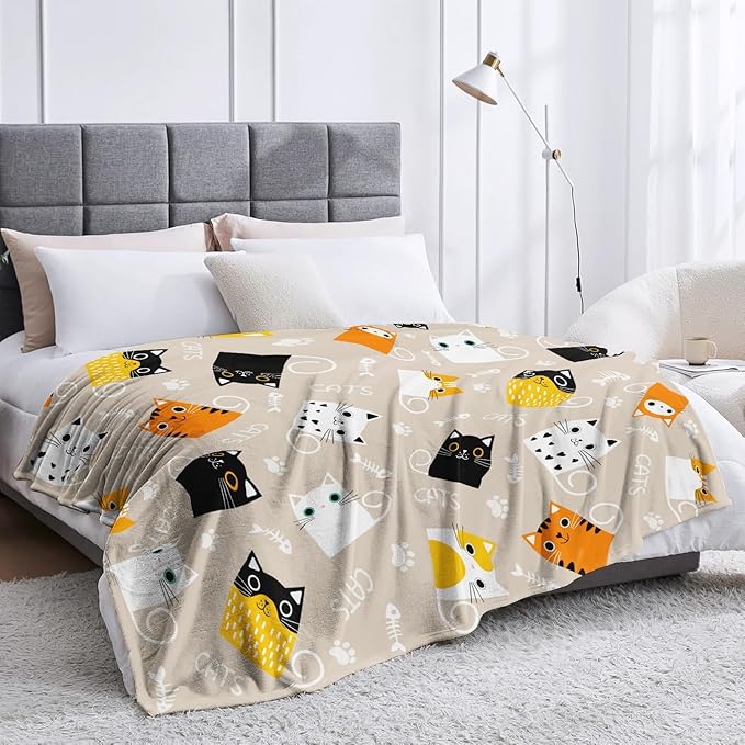 Cat Blanket Gifts for Girls Women Soft Flannel Cats Lovers Throw Blanket Cat Birthday Gift Bedding Decor for Women Girls Kids Adults 50"x40"