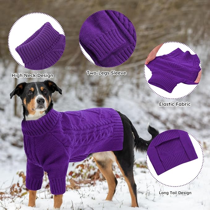 ASENKU Knitted Dog Sweater, Pullover Big Thermal Dog Winter Sweater, Turtleneck Doggy Sweaters for Large Medium Dogs Boy Girl,Warm Pet Sweatshirt for Boston Terrier,French Bulldog,L