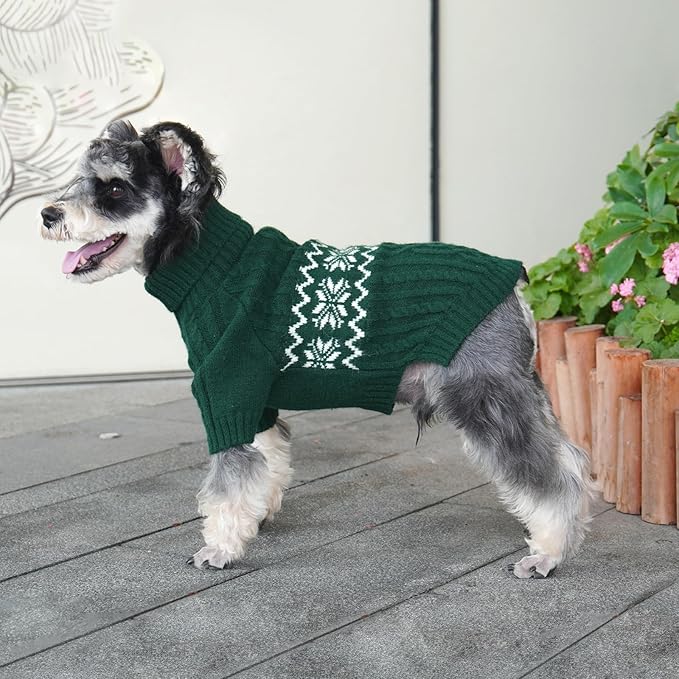 Kuoser Dog Sweater, Dog Sweaters for Medium Dogs, Doggie Sweater Christmas Clothes, Winter Coat Apparel Cable Knitwear, Pet Sweatshirt Outfit for Frech Bulldog, Boston Terrier, Green L