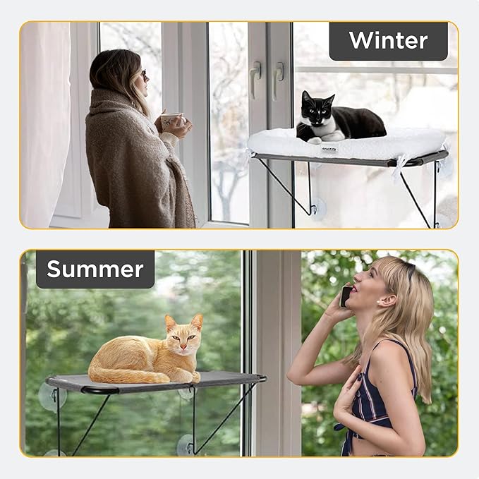 EvolutionUSA Cat Window Perch, Durable Feline Window Bed, Comfy Perch for 360 Views, Durable Elevated Cat Bed Lounger, Ideal Cat Window Hammock for Large Cats, Heavy Duty Window Bed, 24.4x12.6 in