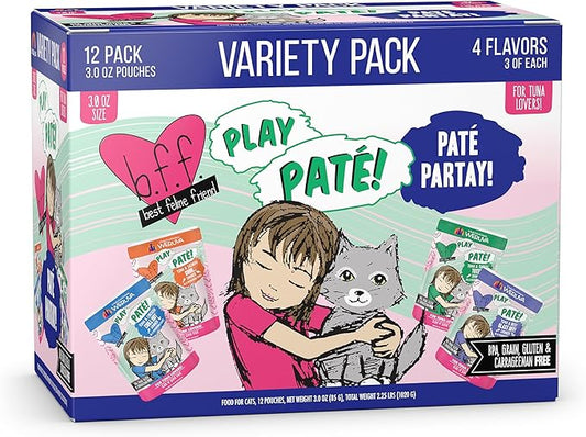 Weruva B.F.F. Play - Best Feline Friend Paté Lovers, Aw Yeah!, Paté Partay! Variety Pack, 3oz Pouch (Pack of 12)