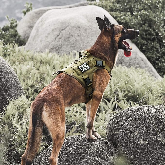 OneTigris Dog Harness, Tactical Dog Harness No-Pull Breathable Adjustable Pet Vest with Handle for Outdoor Walking(Ranger Green,Small)