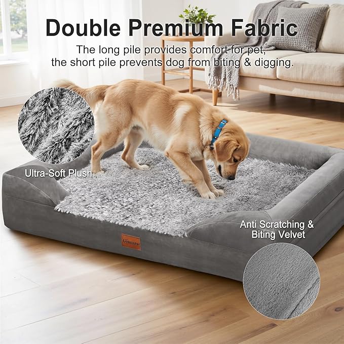 Gimars 3.7in Thickened Orthopedic Dog Bed for Large Dogs, Supportive Washable XL Dog Sofa Bed with Bolster & 28D Egg-Crate Mattress, Waterproof Lining for Anti Chewing & Biting